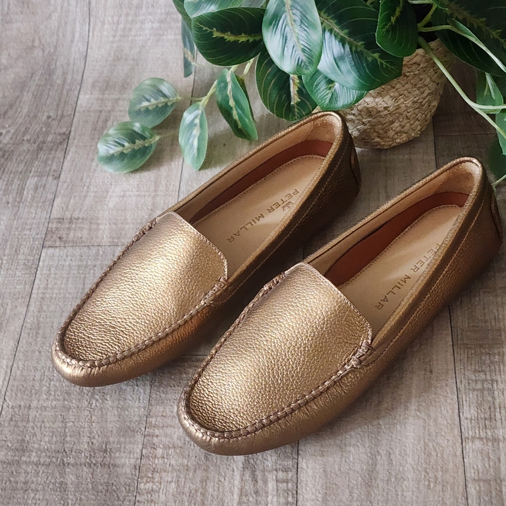 Peter Millar Driving Loafers in Bronze Metallic Full-Grain Leather NIB Size 8 - Picture 7 of 14